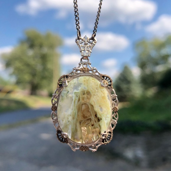 Vintage Jewelry - Vintage Sterling Silver Crazy Lace Agate Necklace